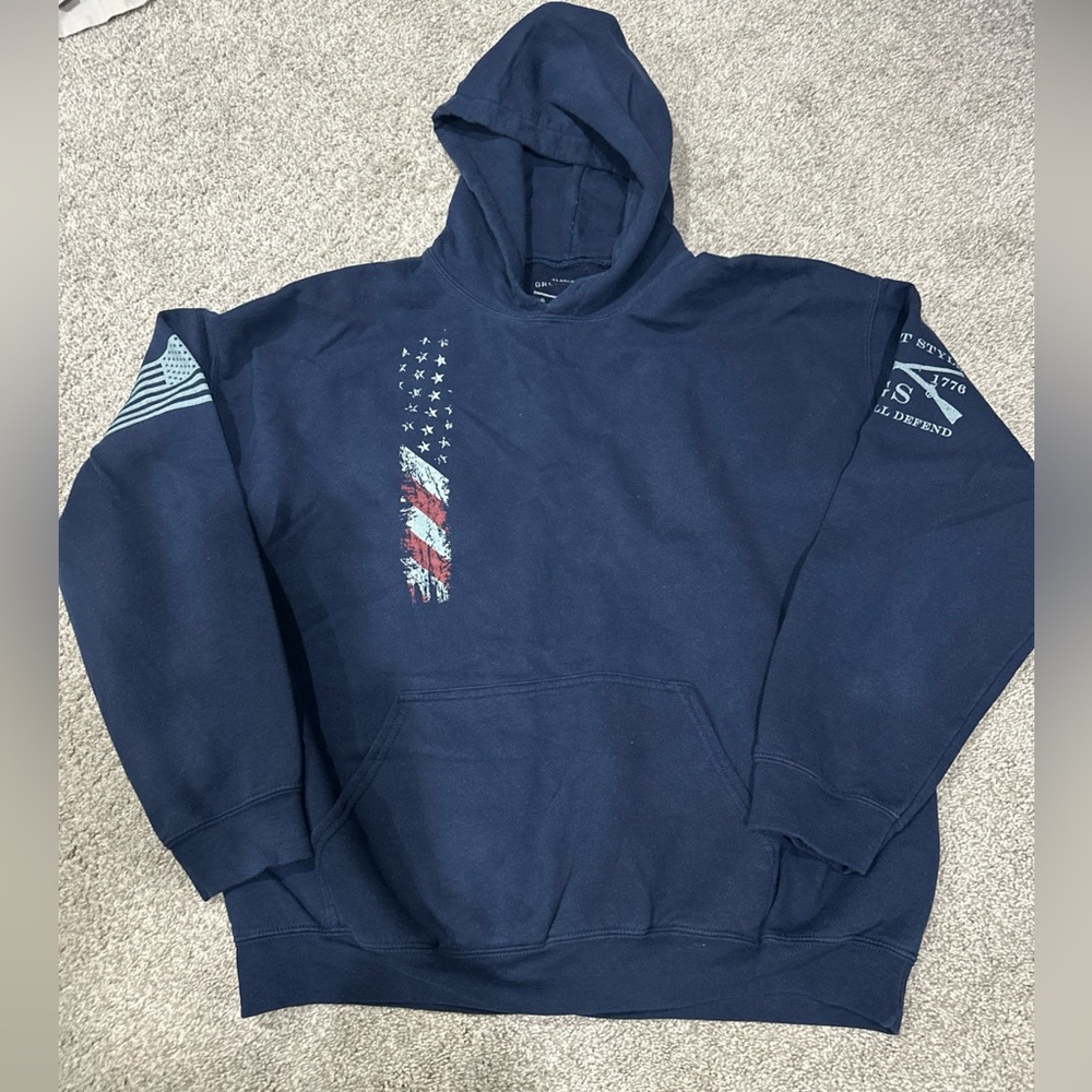Grunt Style Hoodie Sweatshirt Mens XL Blue USA Flag Hooded